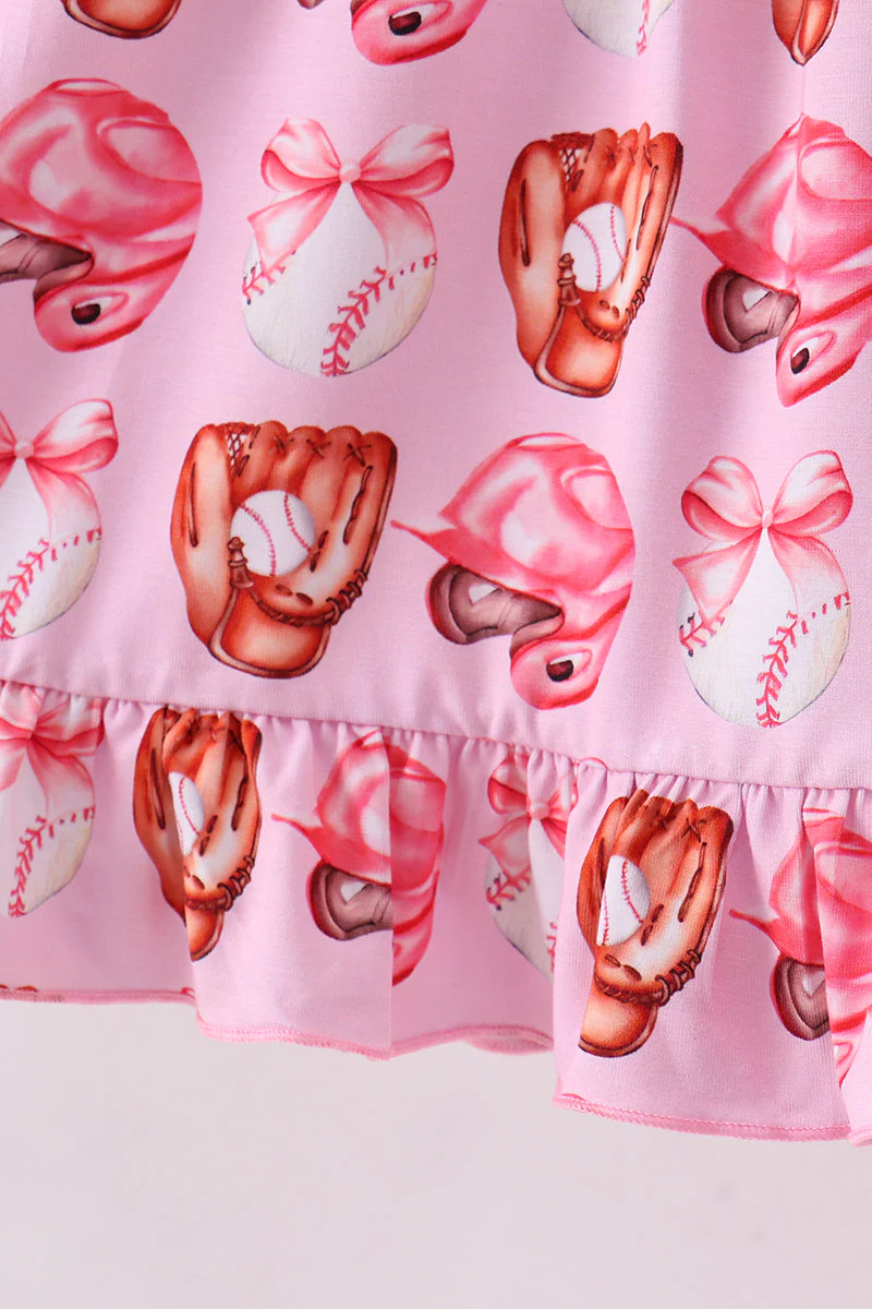 Pink bow baseball bamboo dress - Image 3