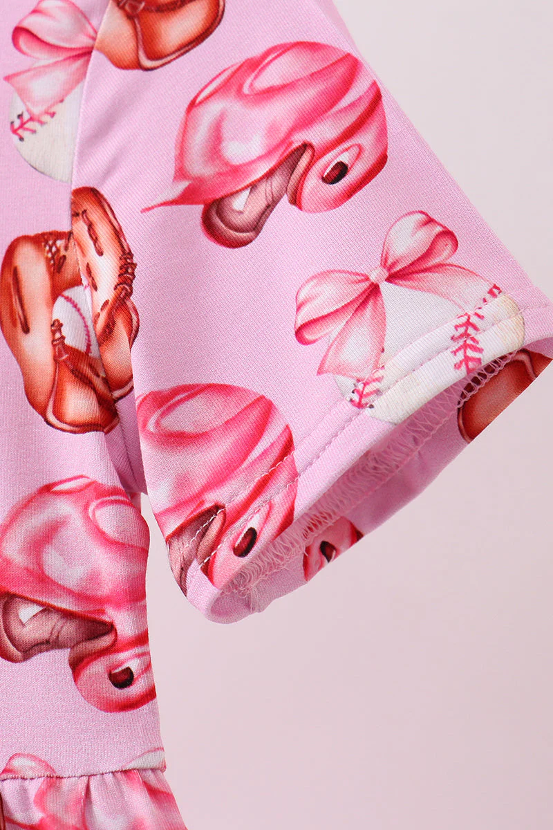 Pink bow baseball bamboo jumpsuit - Image 3