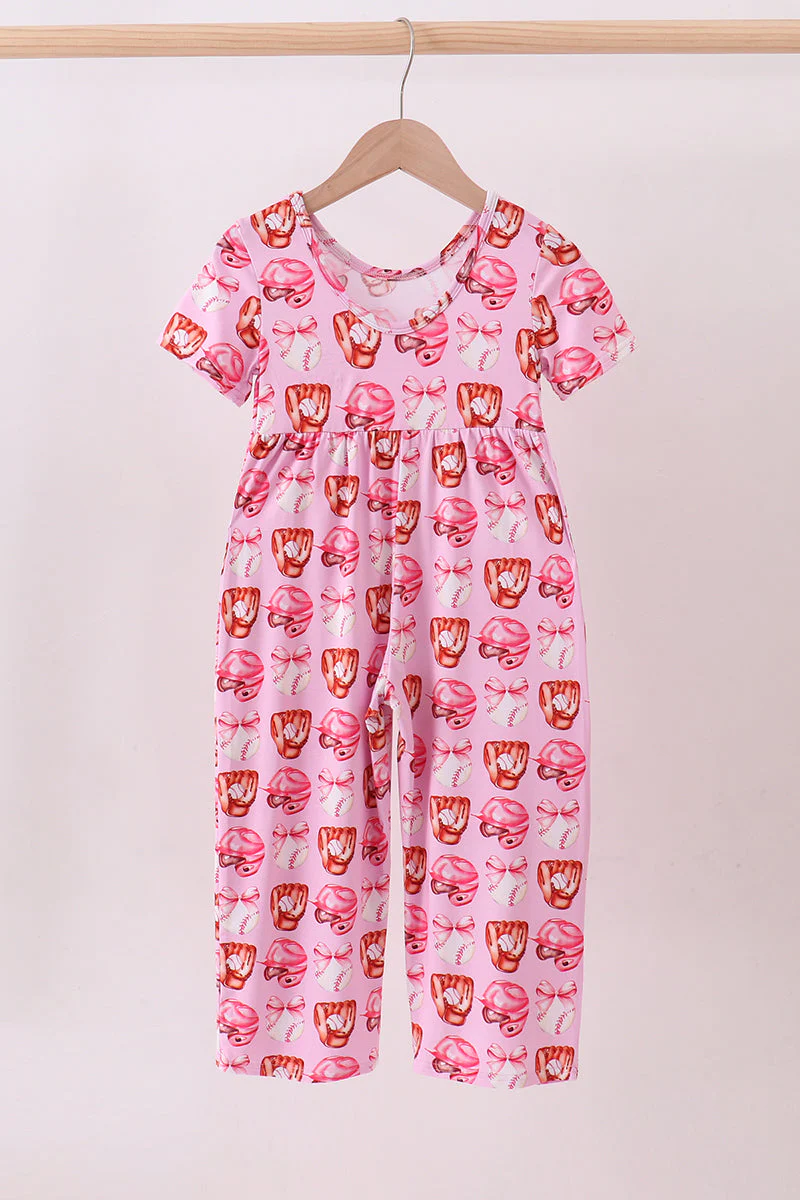 Pink bow baseball bamboo jumpsuit - Image 6