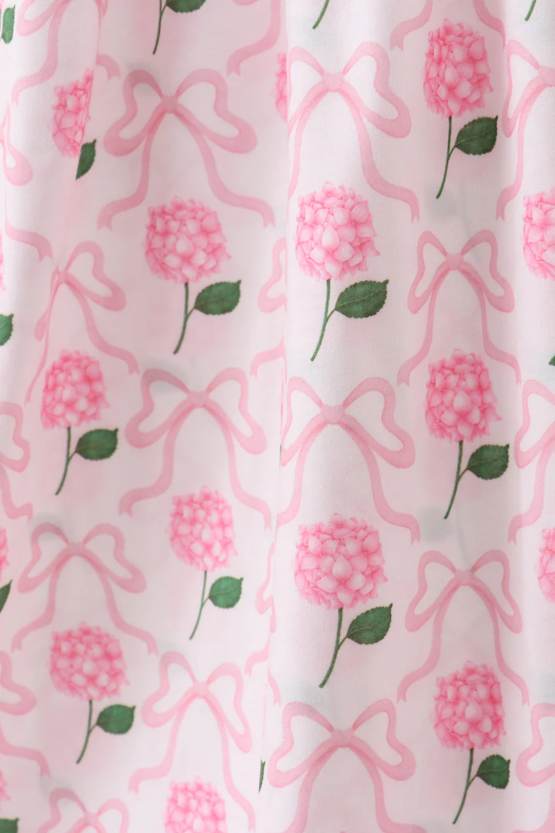 Pink bow hydrangea smocked women dress - Image 4