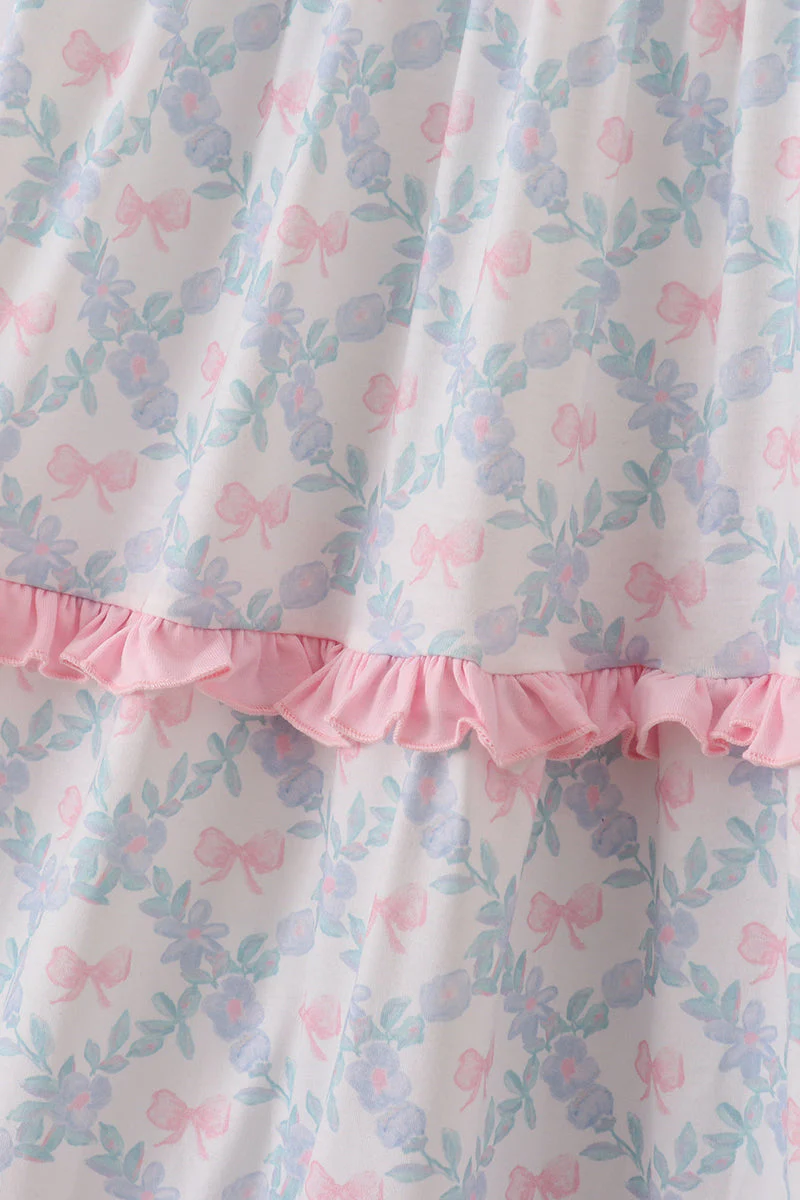 Pink bow print  ruffle mom dress - Image 3