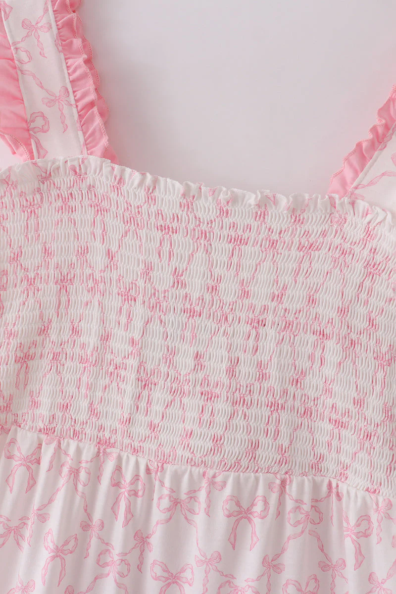 Pink bow smocked mom&me tiered dress - Image 3