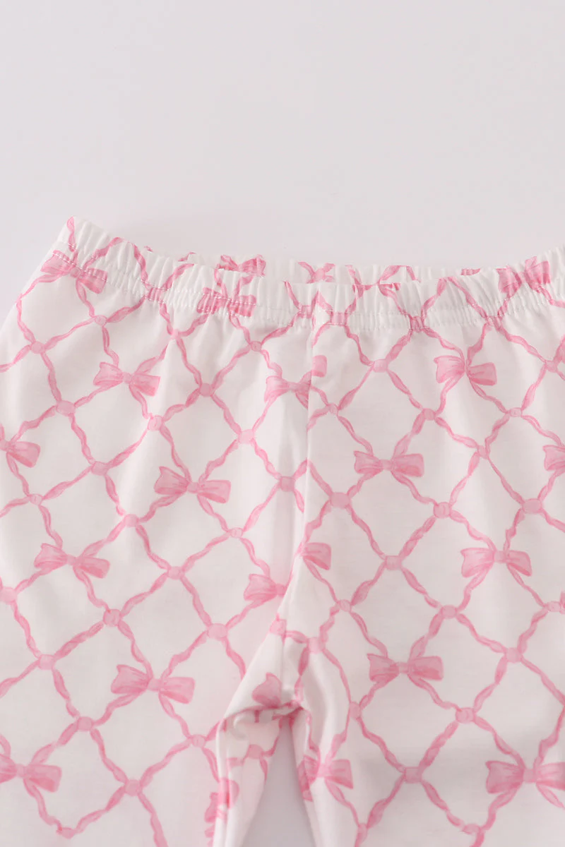 Pink bow smocked pants set - Image 4