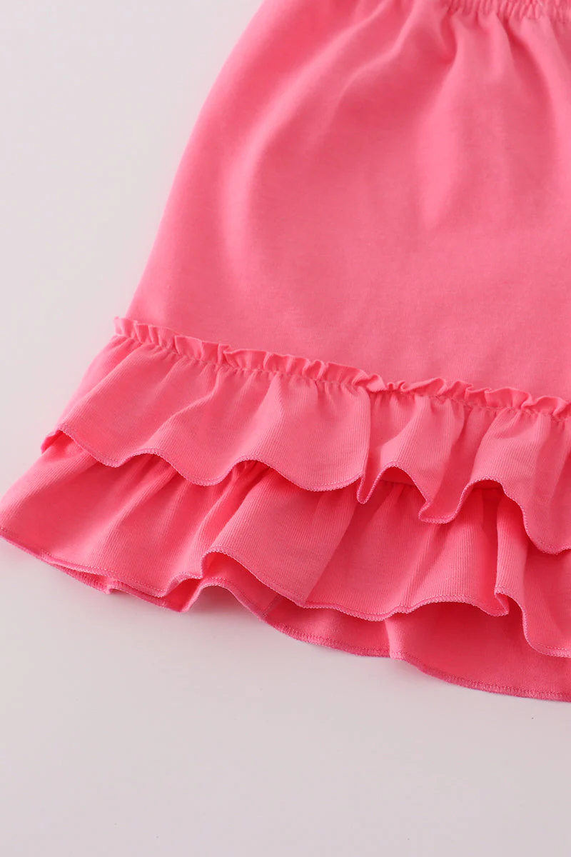 Pink bow tie embroidery ruffle shorts set - Image 4