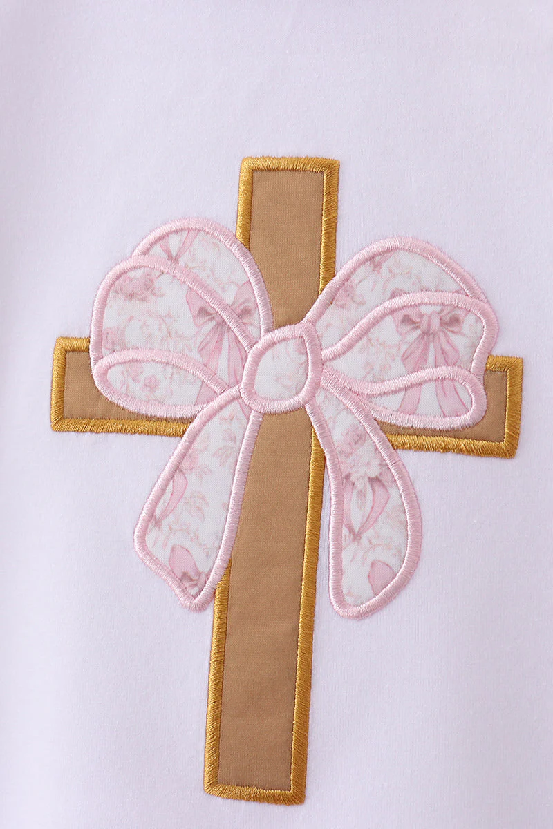 Pink bowknot cross applique skort set - Image 3