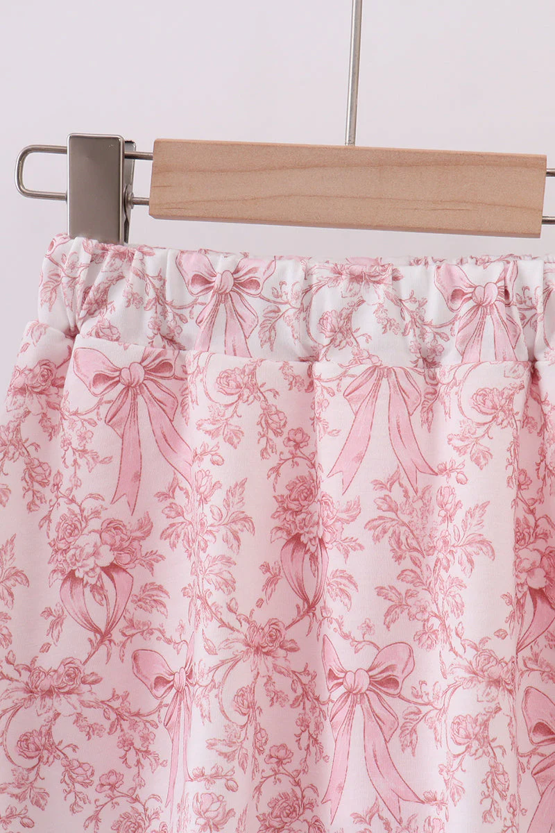 Pink bowknot cross applique skort set - Image 4
