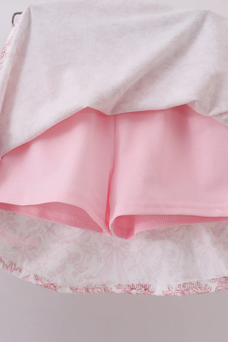 Pink bowknot cross applique skort set - Image 5