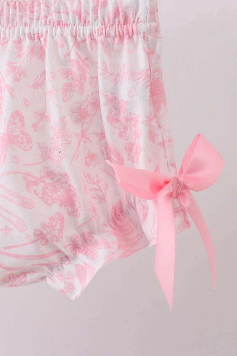 Pink bunny smocked lace collar bow bloomer set - Image 3