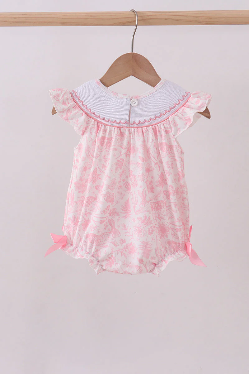 Pink bunny smocked ruffle bow bubble - Image 6