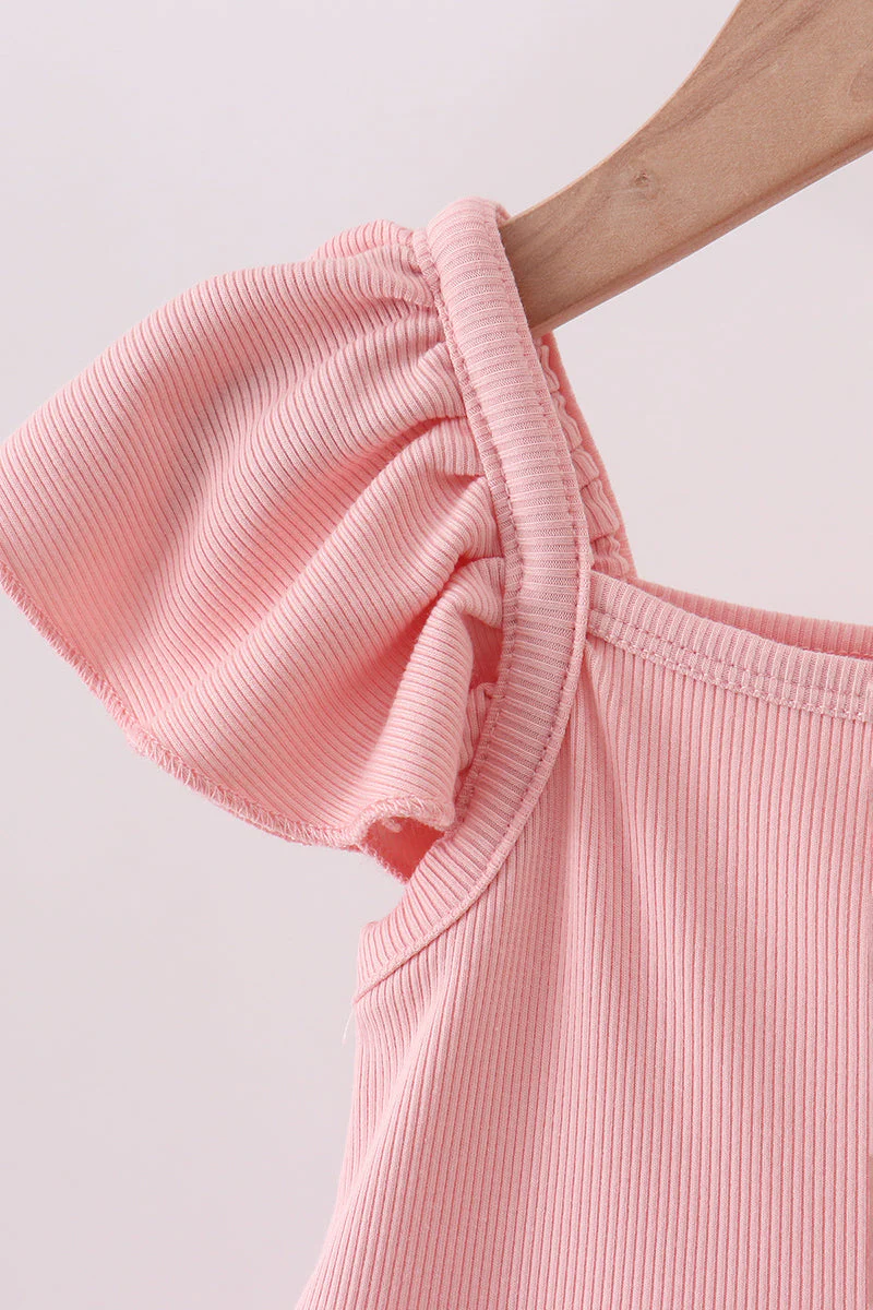 Pink character embroidery flutter sleeve dress - Image 2