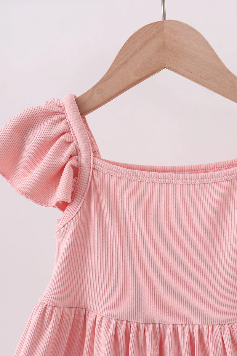 Pink character embroidery flutter sleeve dress - Image 4