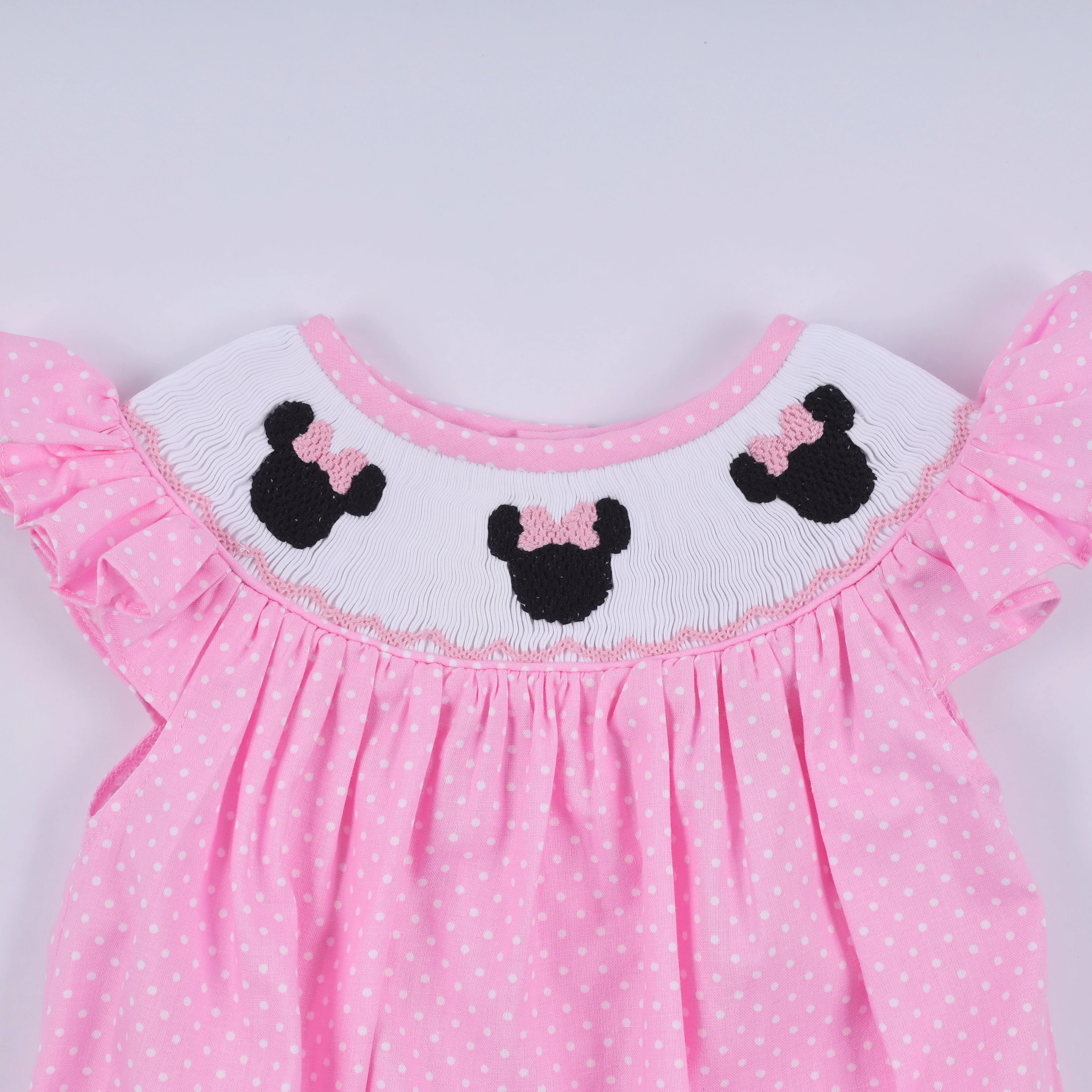 Pink character hand smocked dot ruffle bubble - Image 2