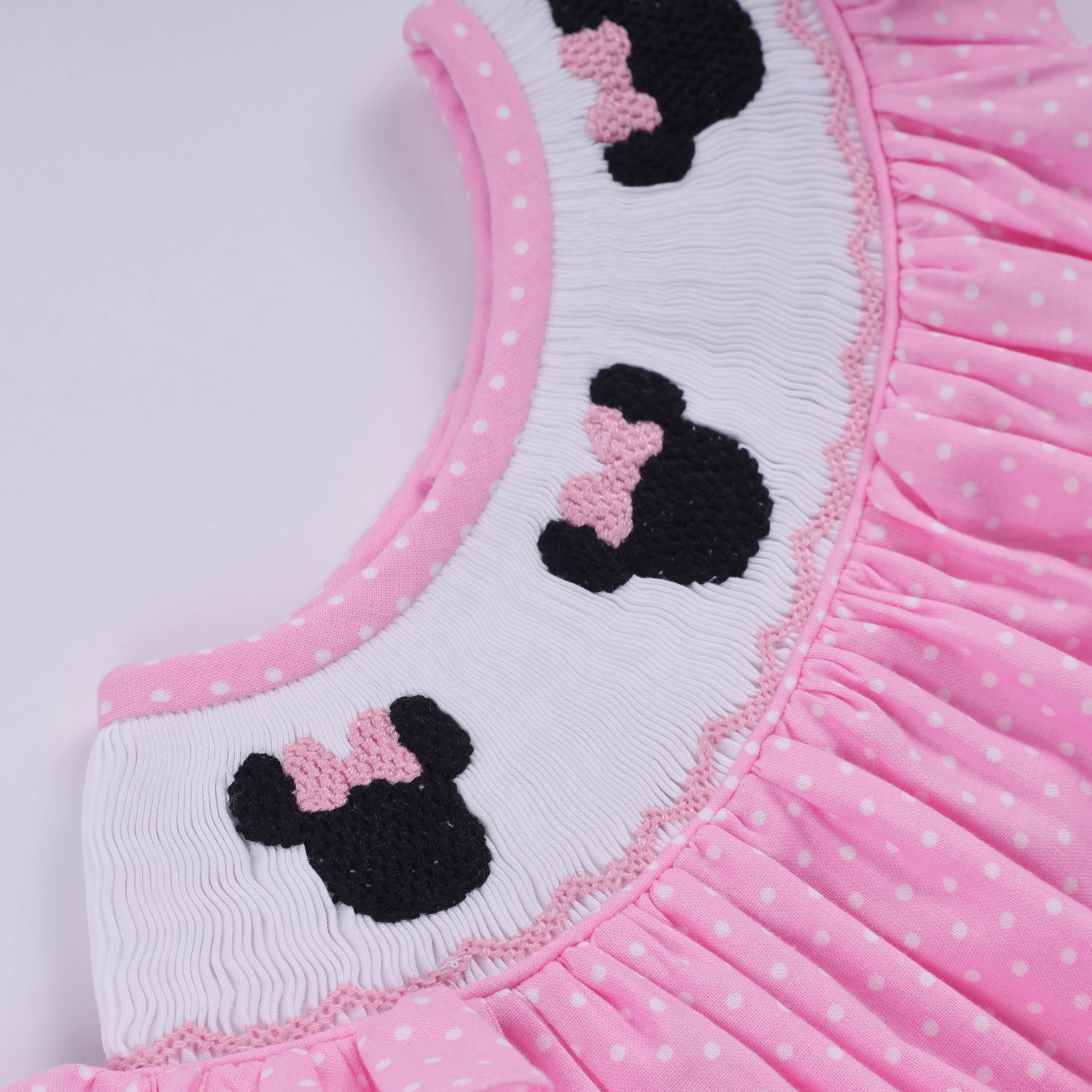 Pink character hand smocked dot ruffle bubble - Image 3
