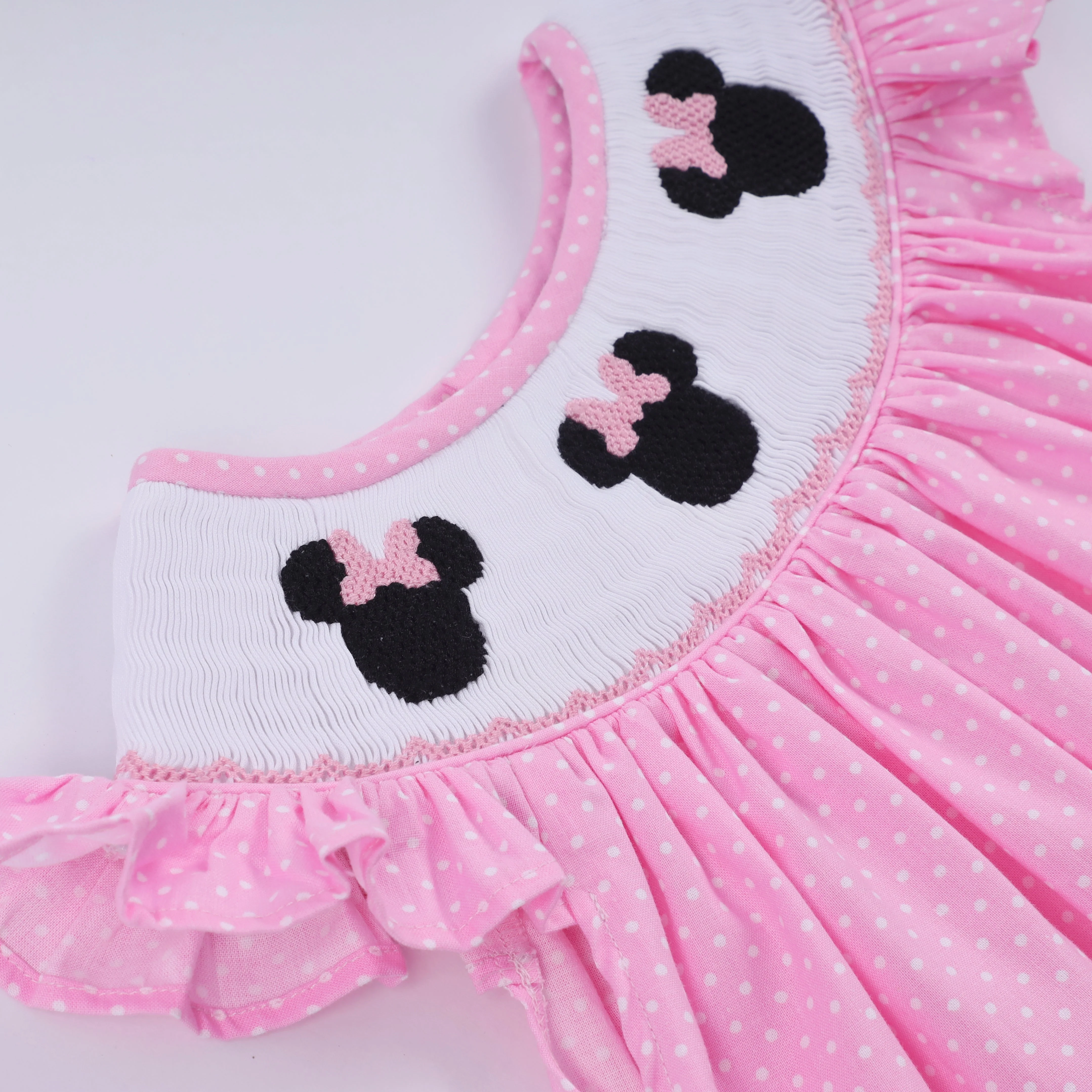 Pink character hand smocked dot ruffle pants set - Image 3