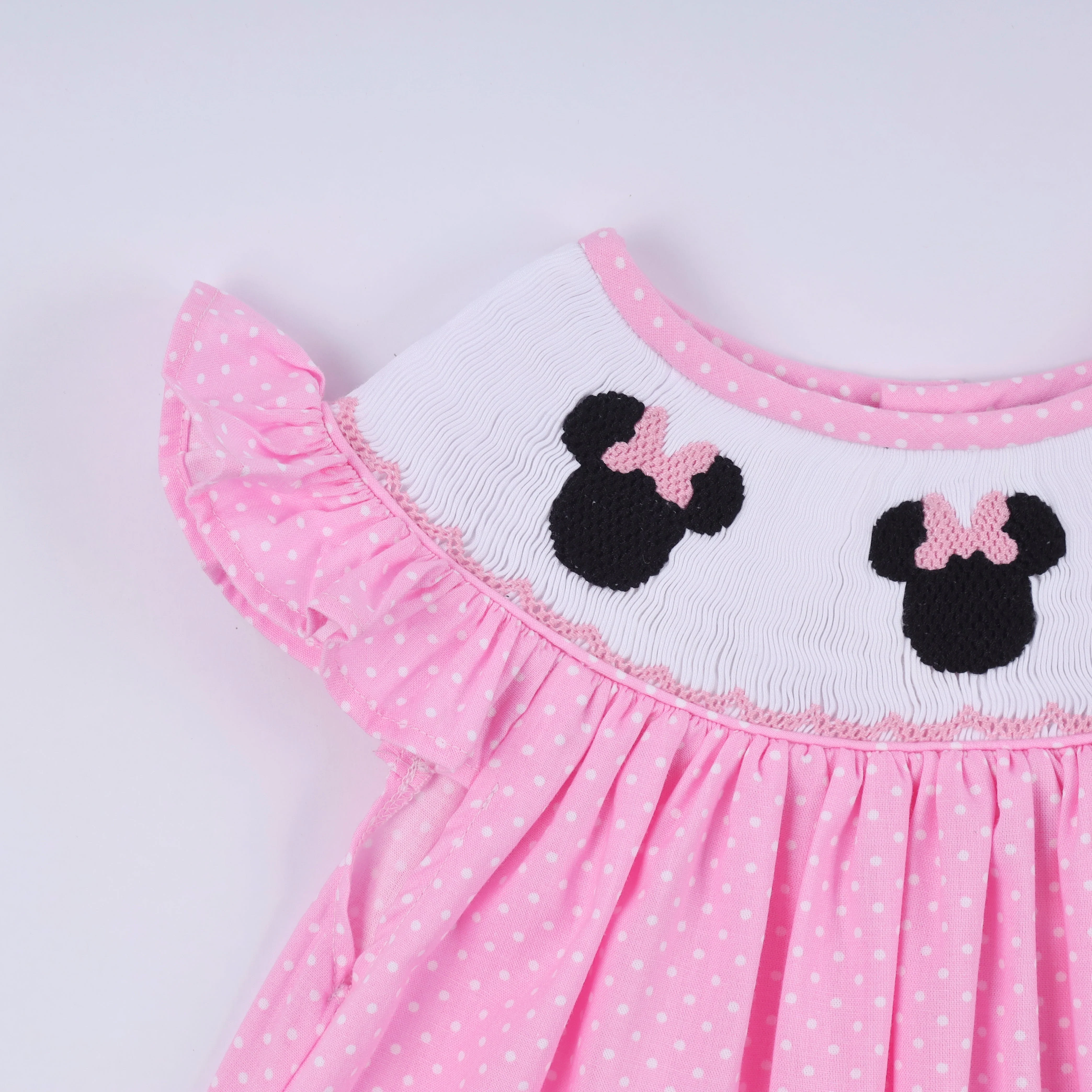 Pink character hand smocked dot ruffle pants set - Image 4