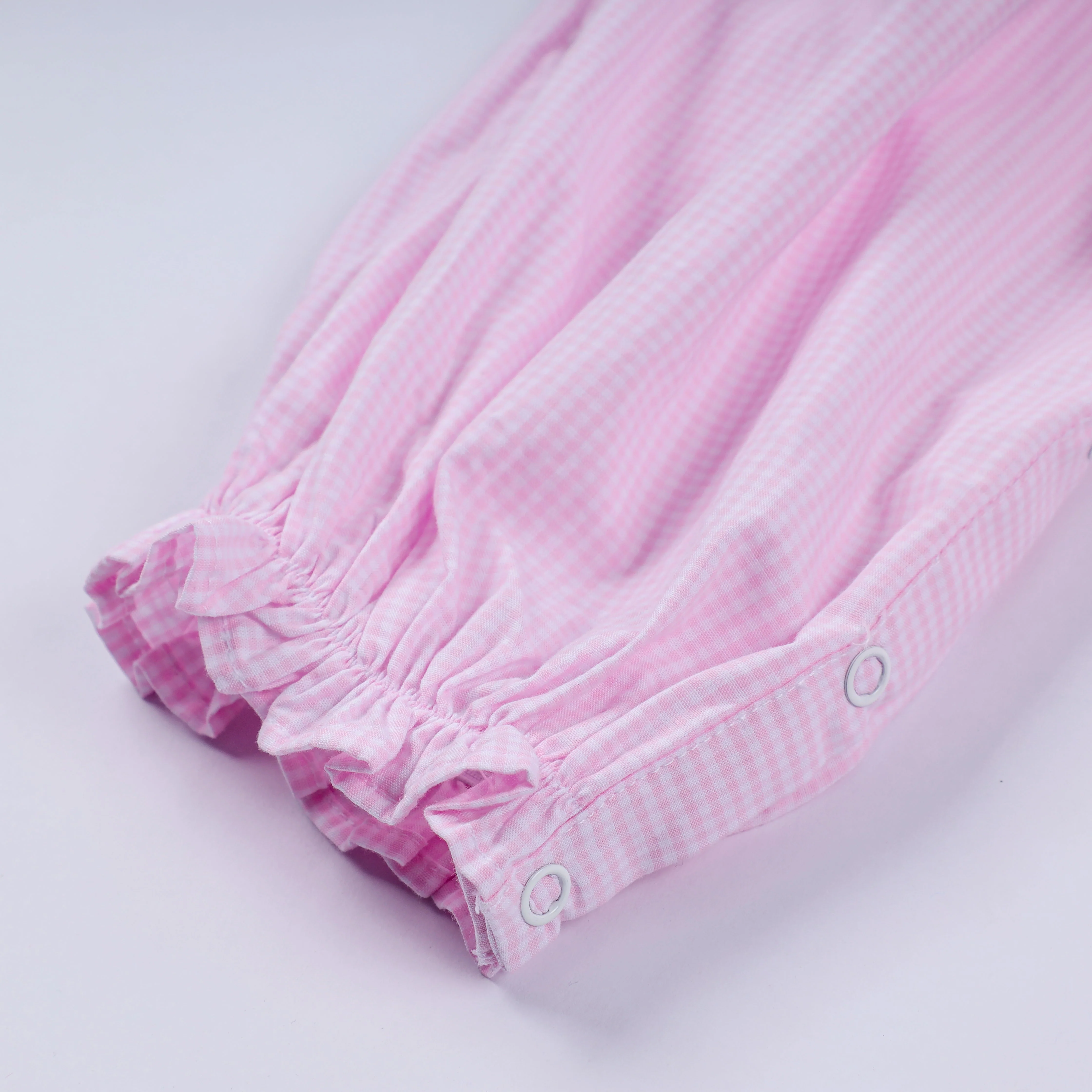 Pink christmas tree hand smocked ruffle romper - Image 4
