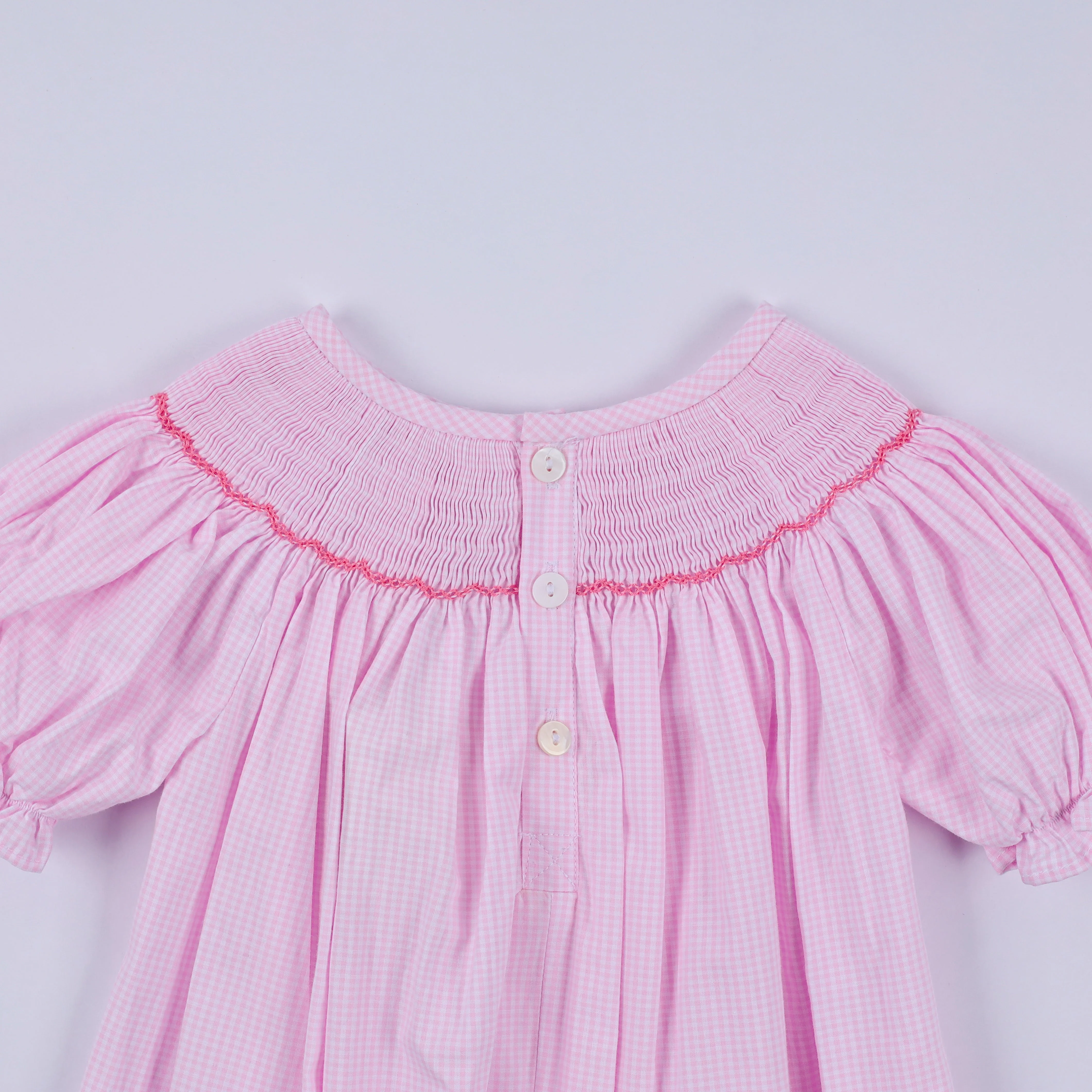 Pink christmas tree hand smocked ruffle romper - Image 8