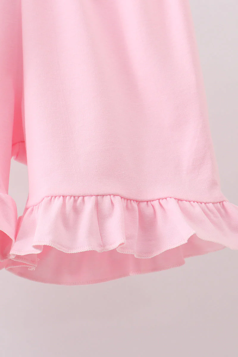 Pink clover bow embroidery shorts set - Image 3