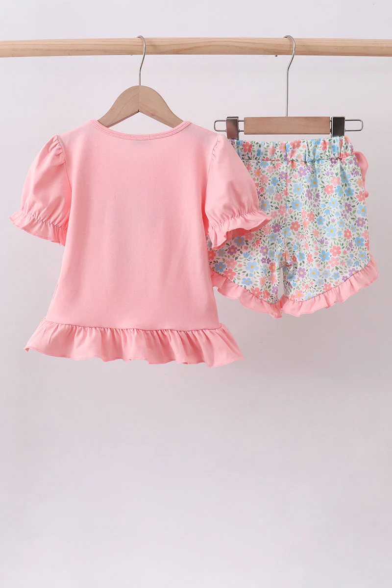 Pink cross applique ruffle shorts set - Image 5