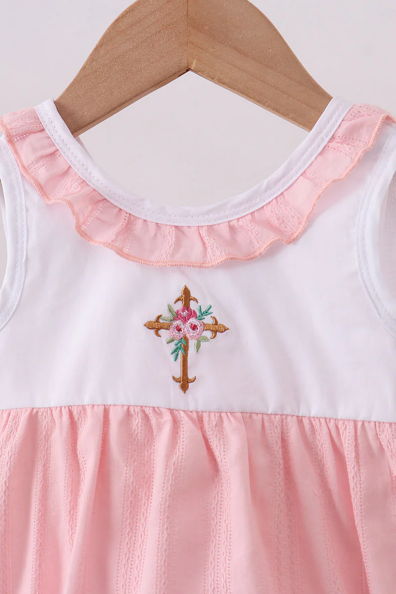 Pink cross jacquard embroidery shorts set - Image 5