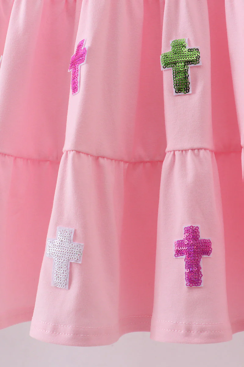 Pink cross sequin tiered dress - Image 4