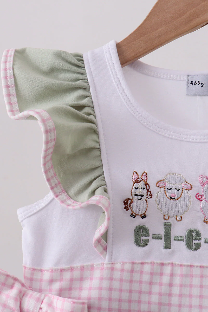 Pink farm animal embroidery ruffle dress - Image 3