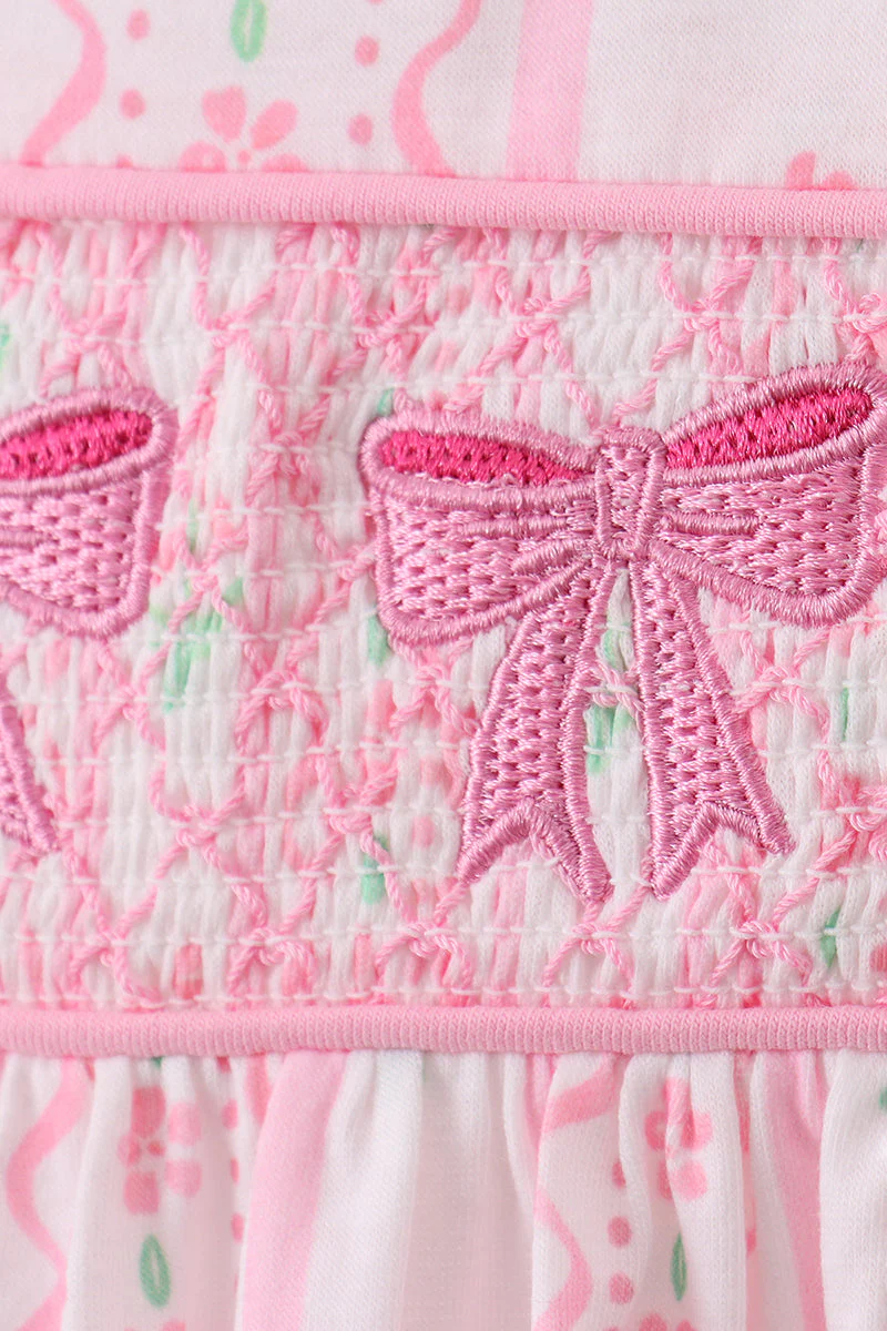 Pink floral bow smocked bloomer set - Image 3