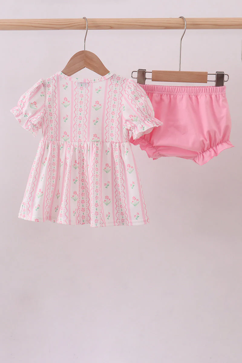 Pink floral bow smocked bloomer set - Image 6