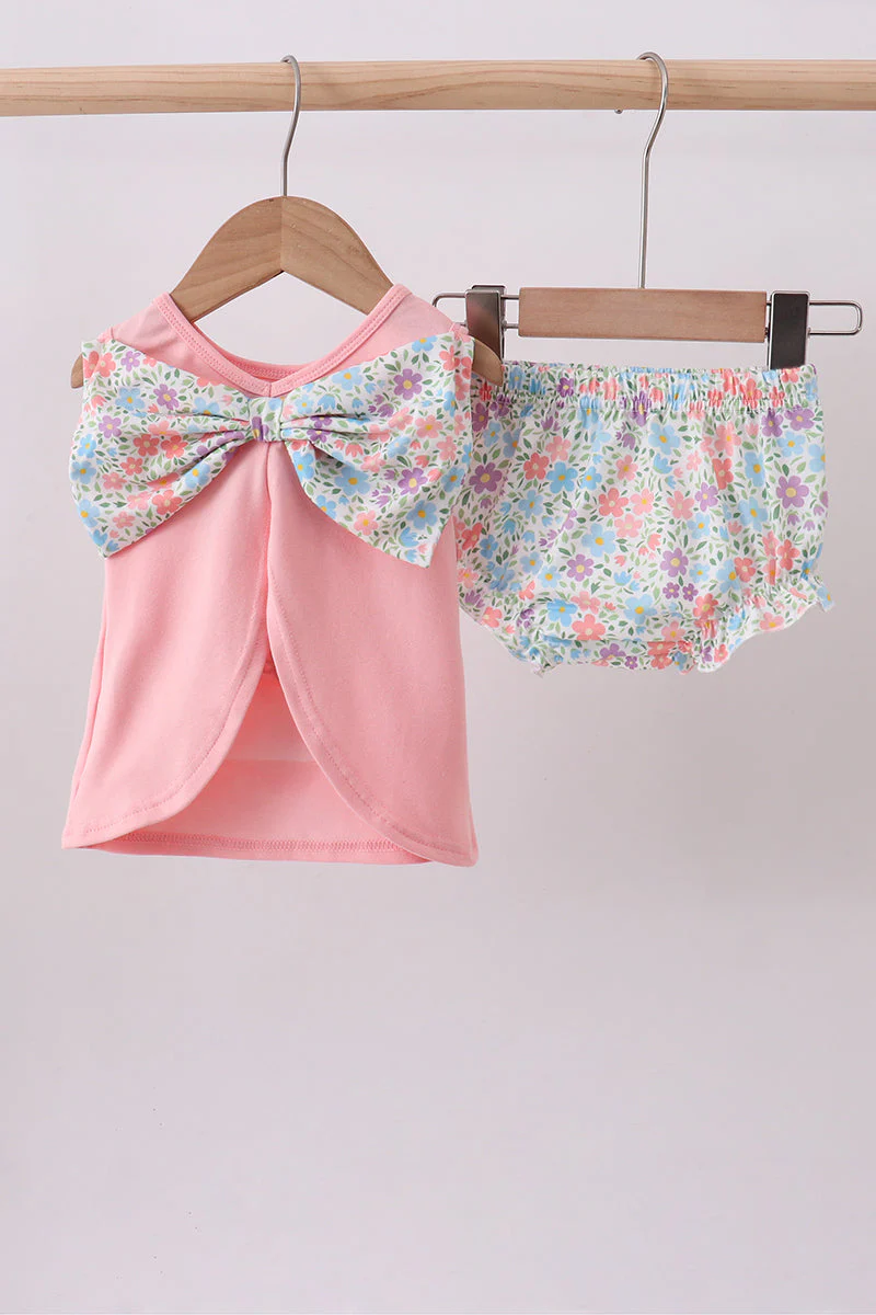 Pink floral cross embroidery ruffle bloomer set - Image 4