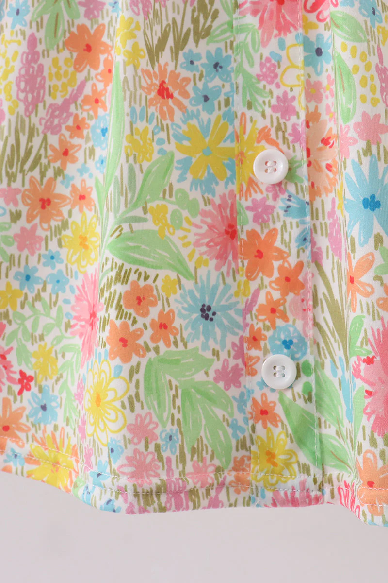 Pink floral print puff sleeve ruffle dress - Image 4