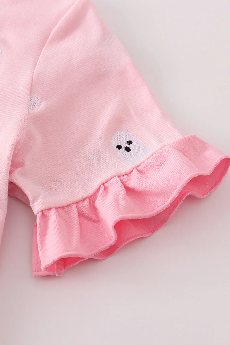 Pink ghost embroidery ruffle pajamas set - Image 3