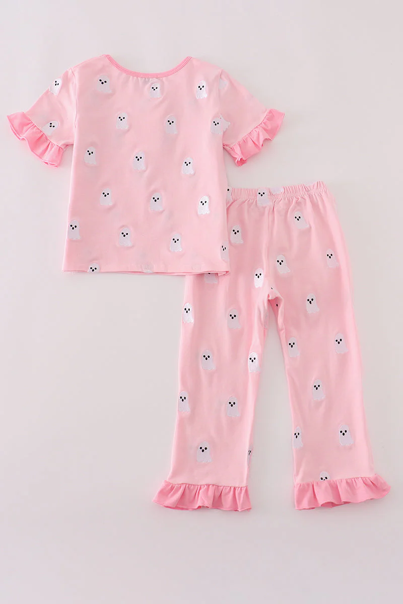 Pink ghost embroidery ruffle pajamas set - Image 4