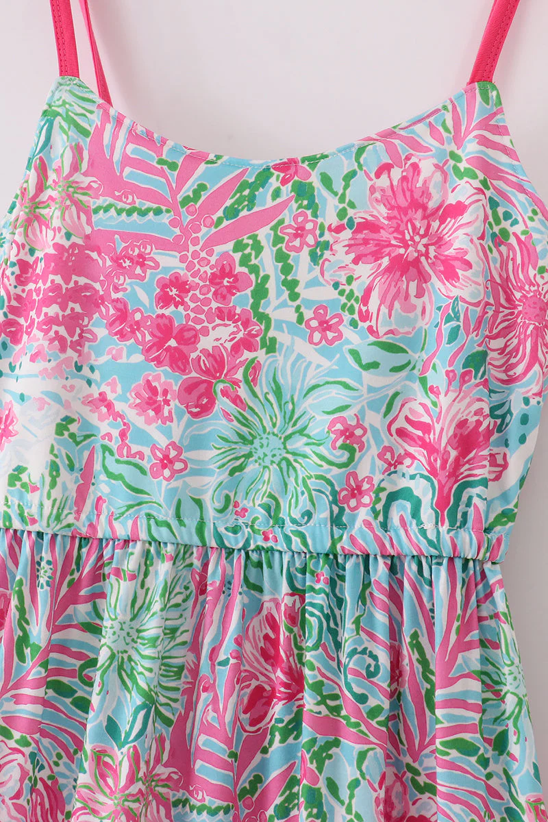Pink Palm Paradise print tiered mom dress - Image 3
