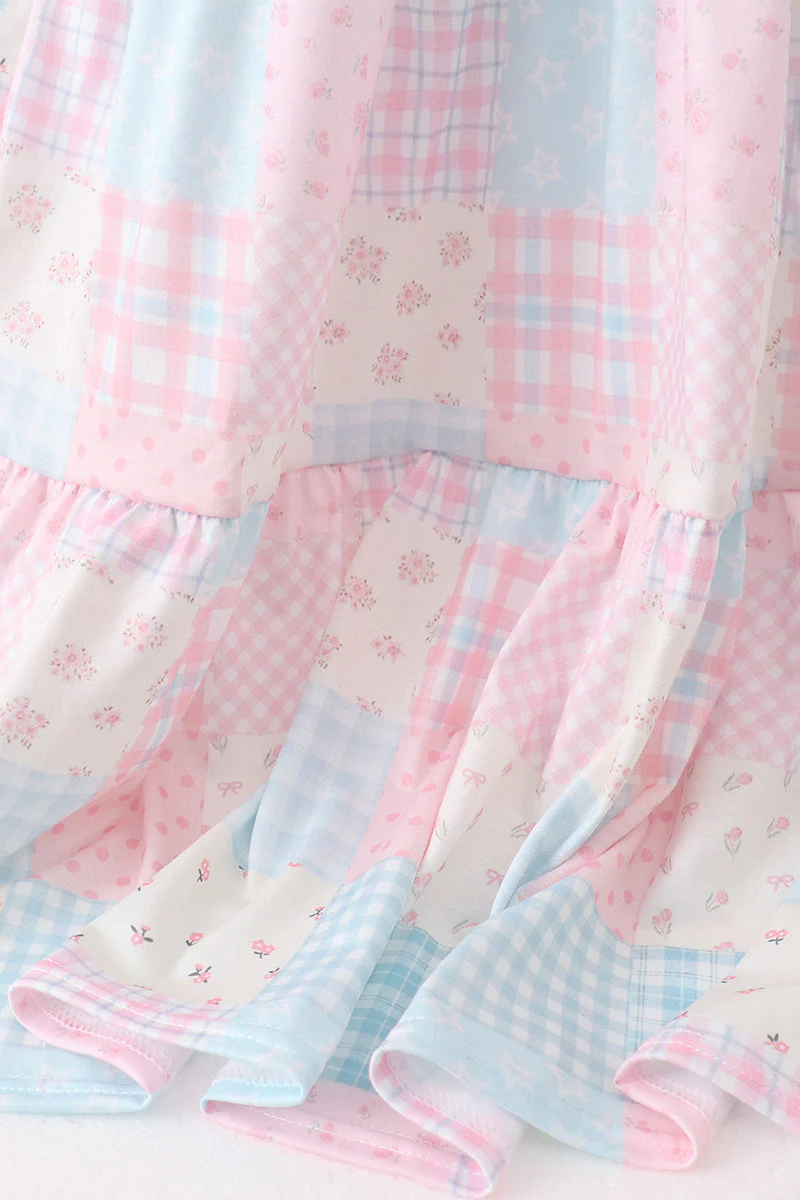 Pink patchwork floral tiered dress - Image 3