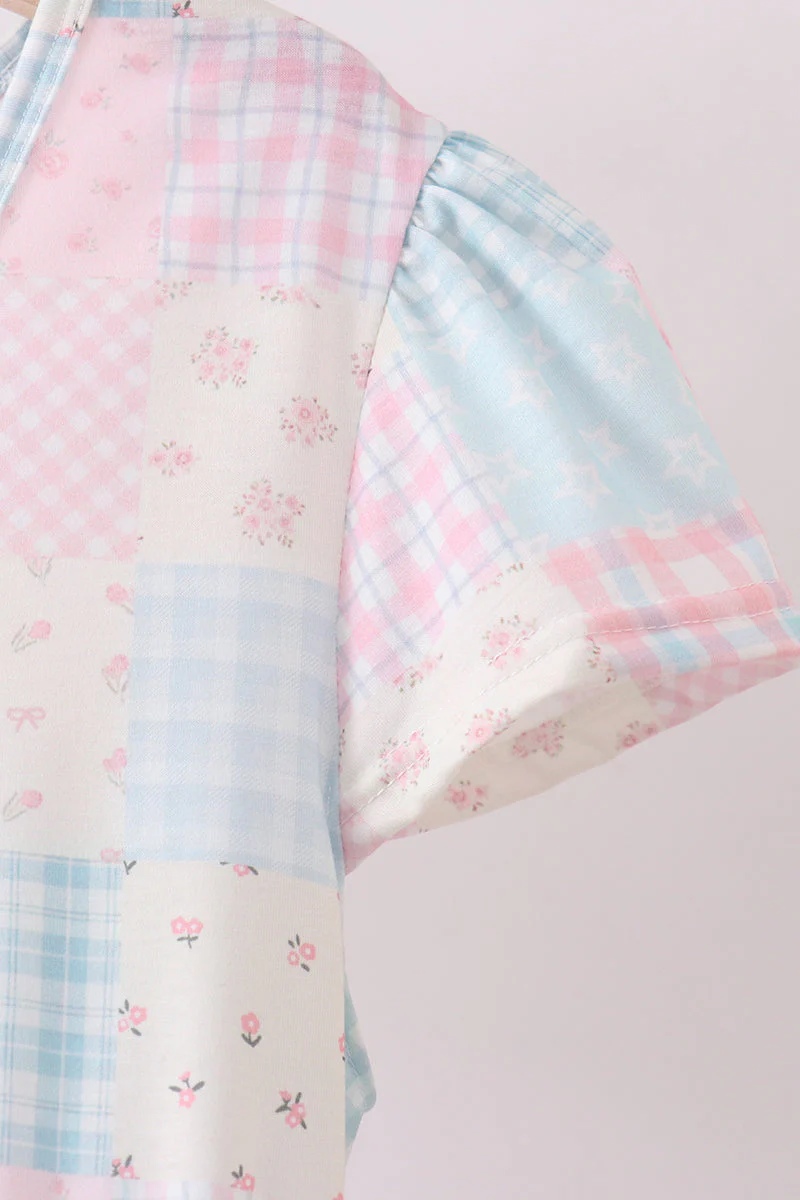 Pink patchwork floral tiered dress - Image 4