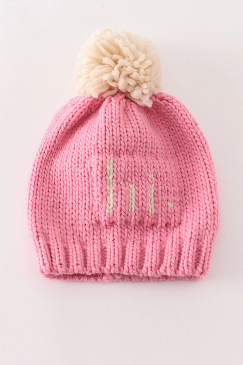 Pink pompom hi cable beanie hat - Image 3