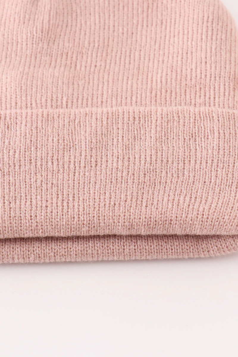 Pink ribbed basic knit beanie hat - Image 3