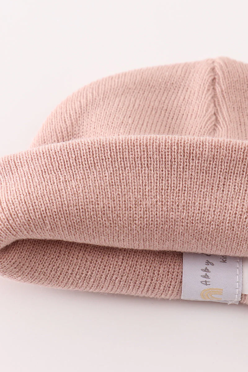 Pink ribbed basic knit beanie hat - Image 4