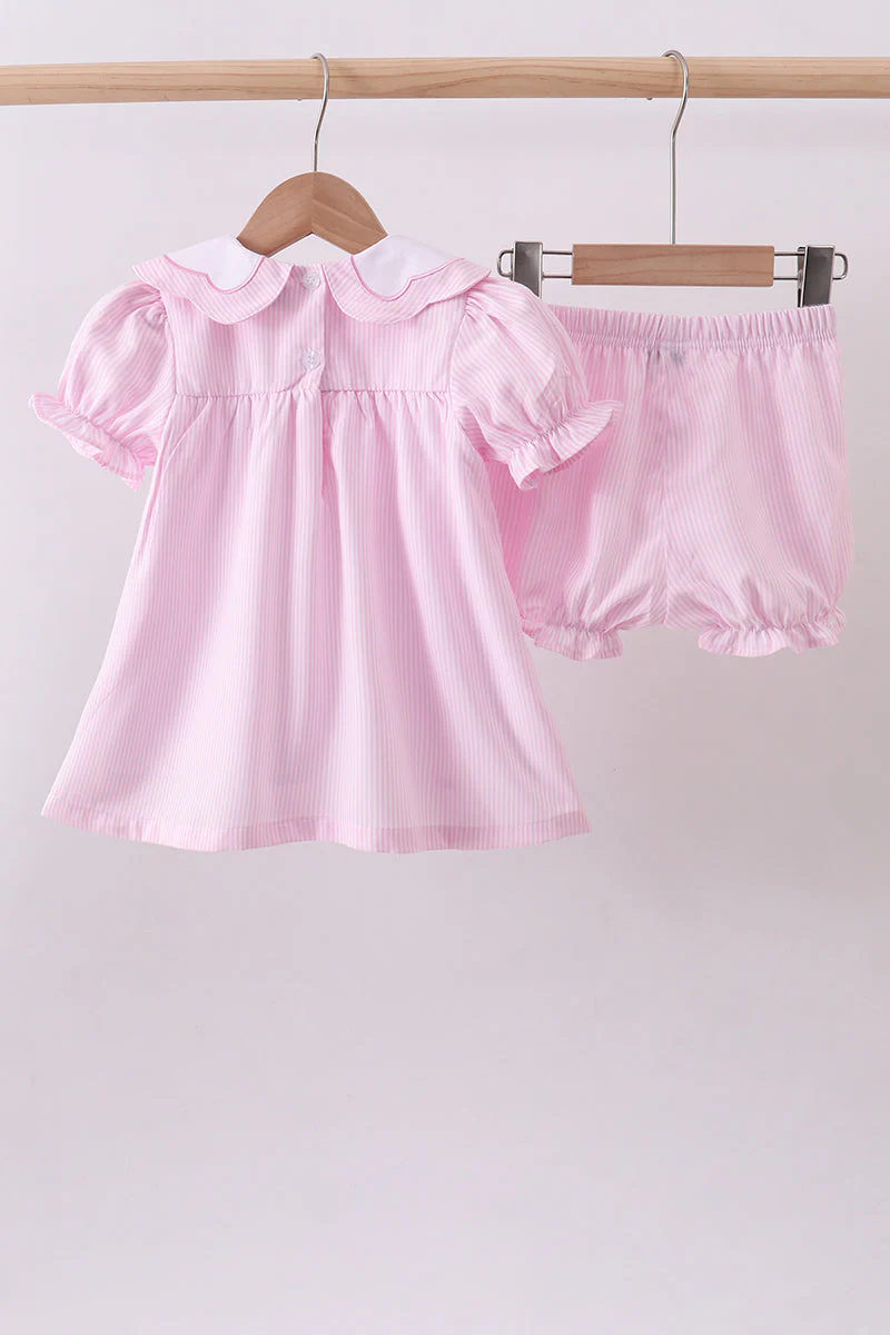 Pink stripe bunny bow embroidery bloomer set - Image 6