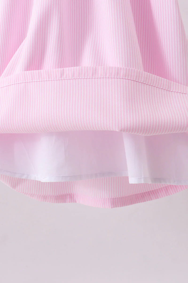 Pink stripe bunny bow embroidery dress - Image 2