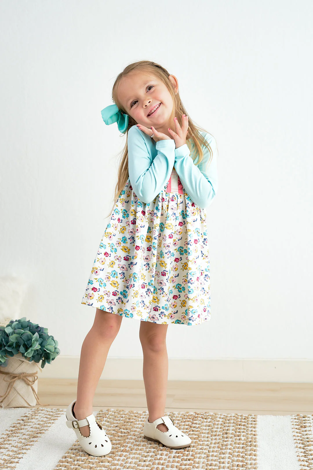 Platinum mint floral print girl dress - Image 5