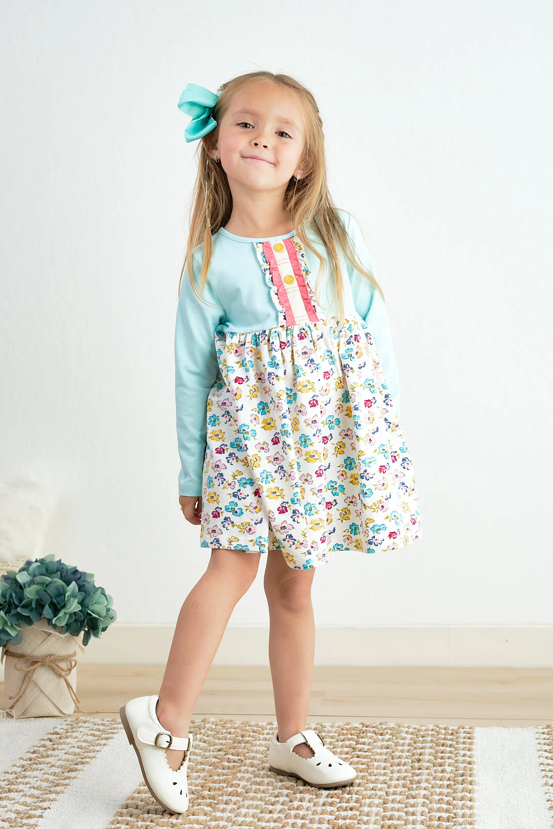 Platinum mint floral print girl dress - Image 6