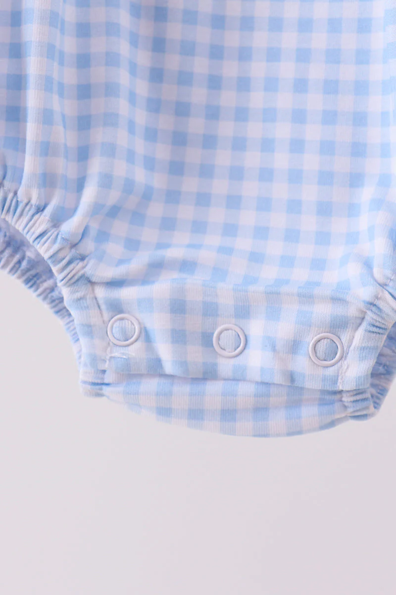 Premium blue snowman embroidery gingham ruffle bubble - Image 4