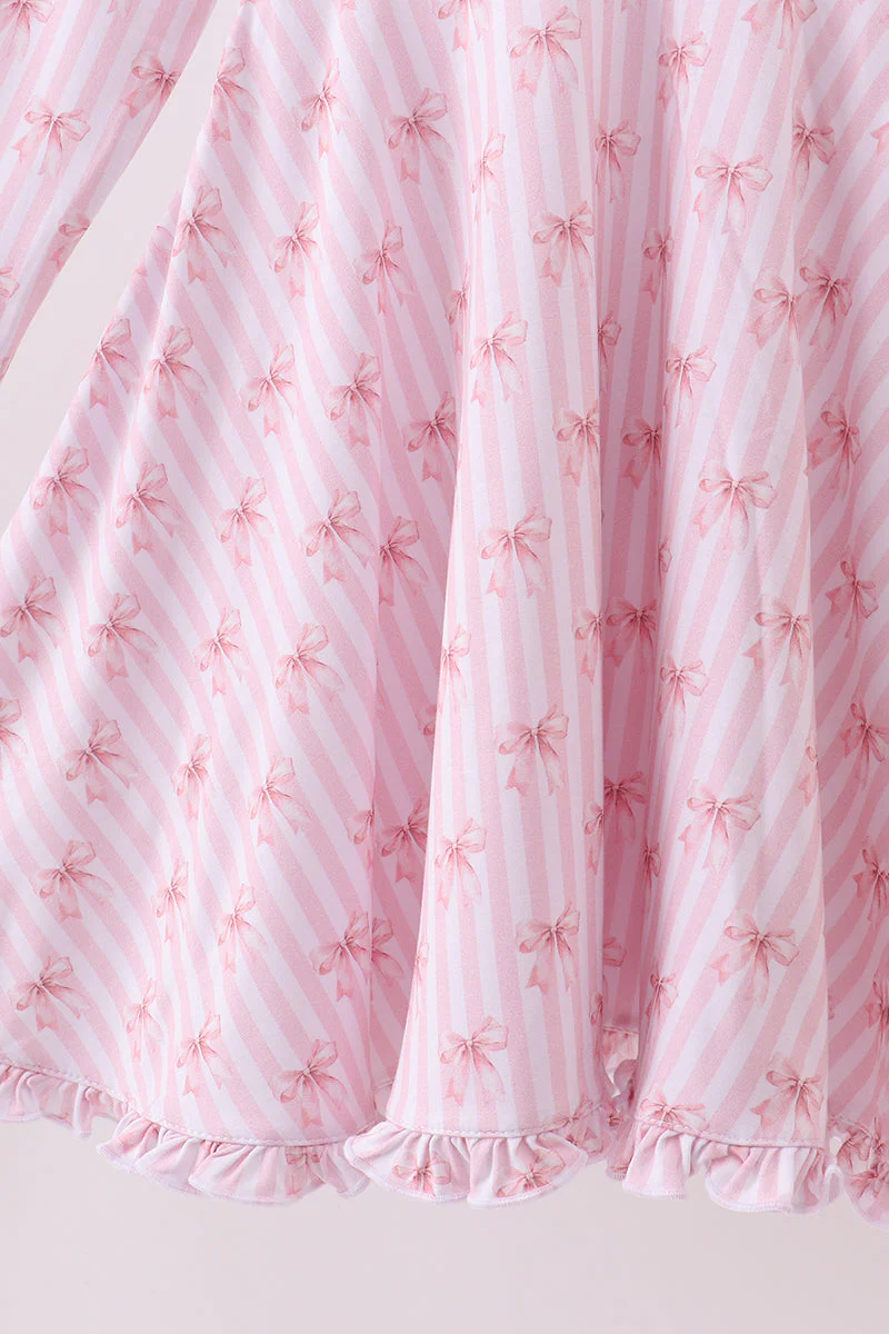 Premium blush bow stripe print ruffle bamboo dress - Image 4