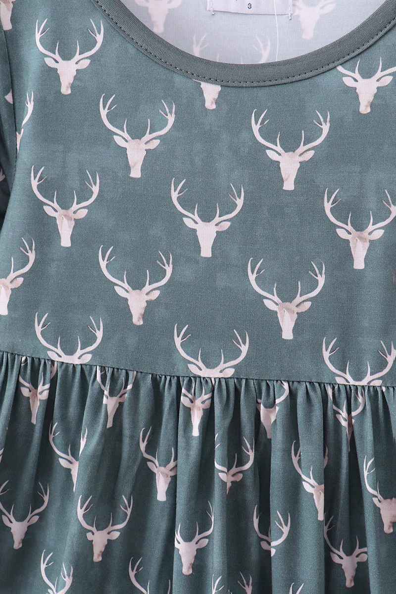 Premium forest reindeer print bamboo dress - Image 4