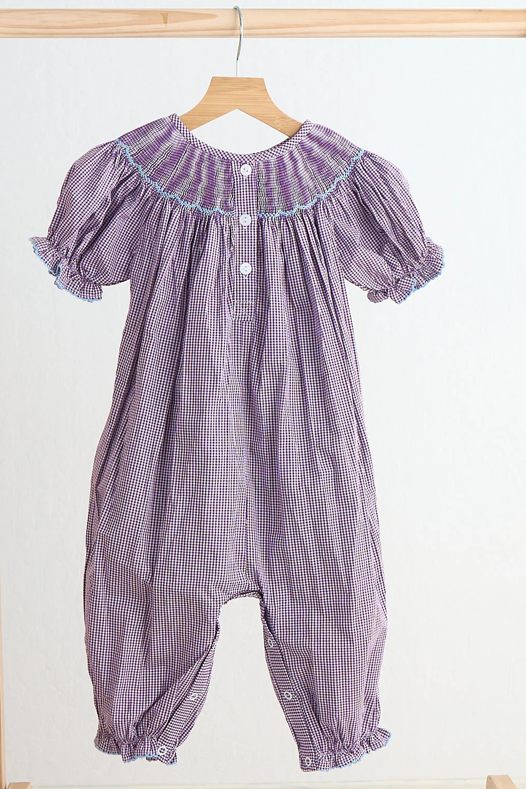 Purple castle hand smocked gingham girl romper - Image 4