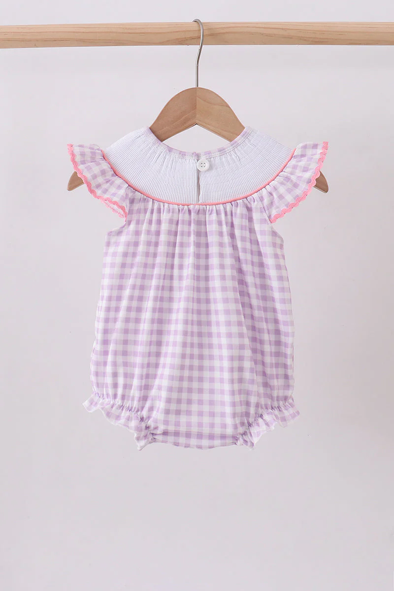 Purple dinosaur smocked gingham bubble - Image 5