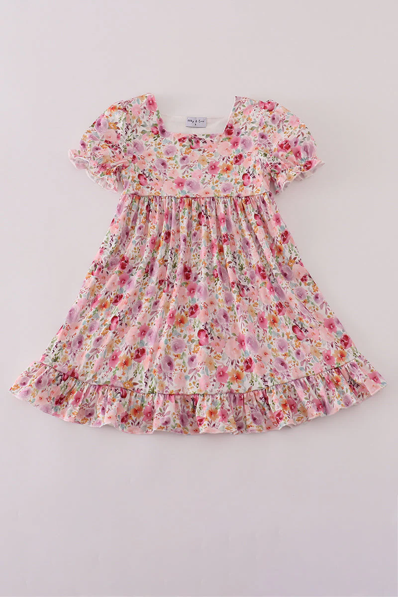 Purple floral print ruffle mom&me dress - Image 5