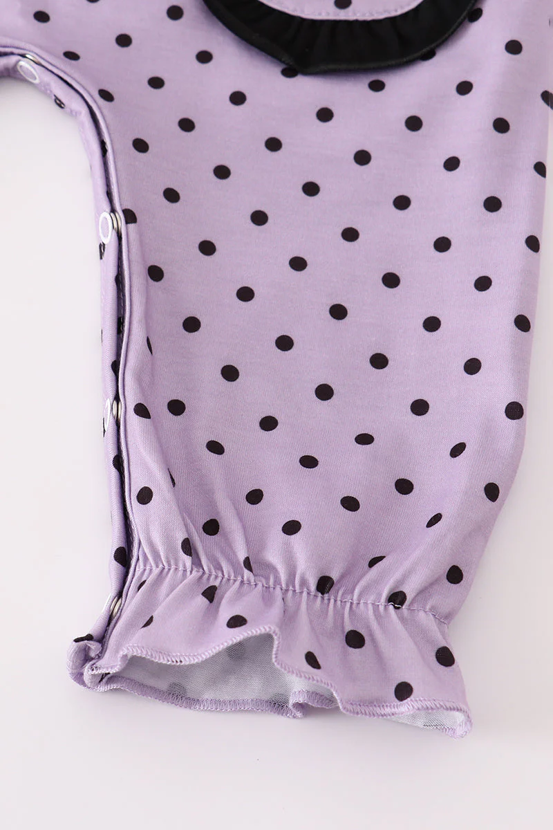Purple Halloween dot witch embroidery romper - Image 3