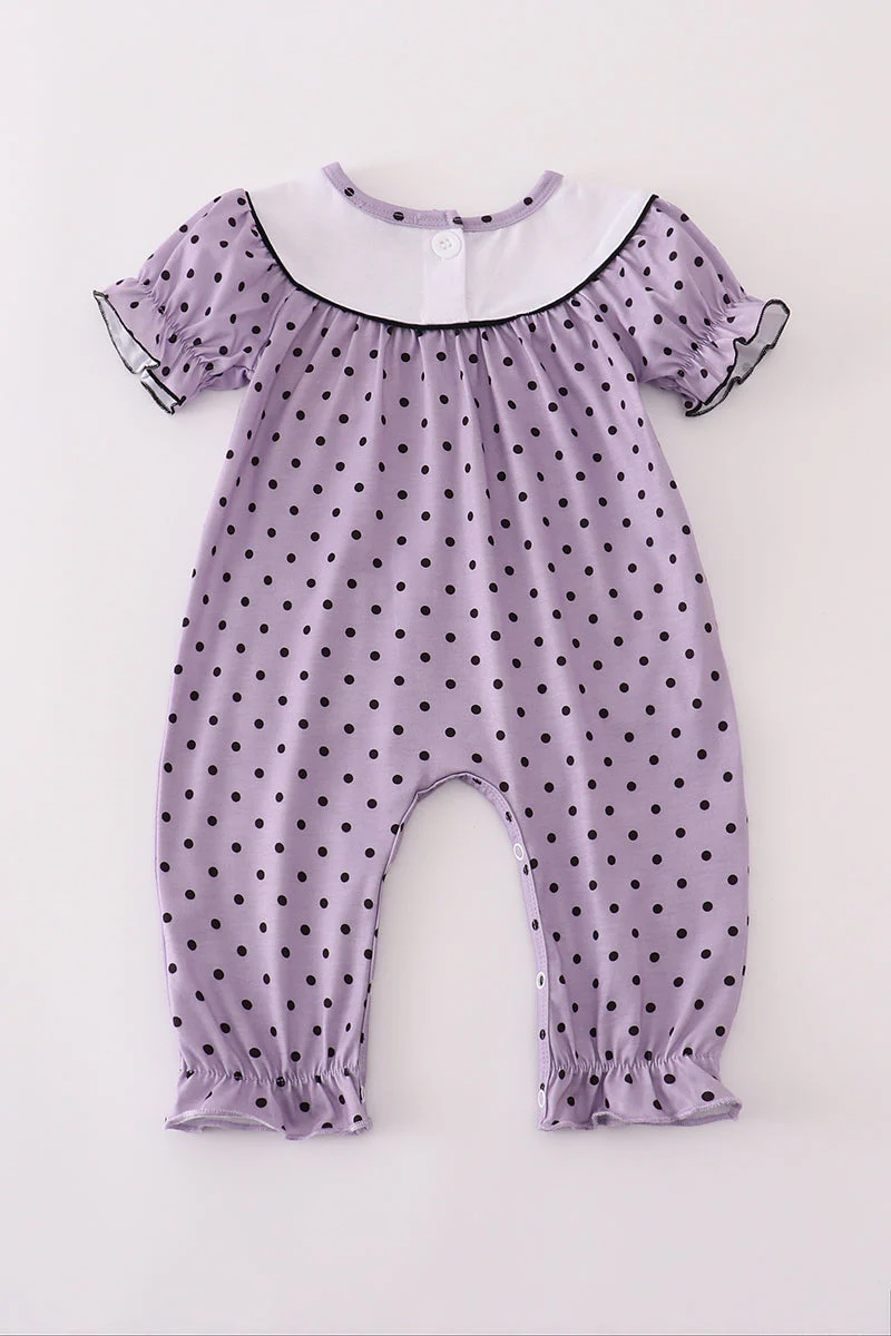 Purple Halloween dot witch embroidery romper - Image 4